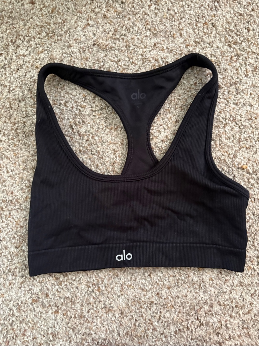 ALO Yoga Black Ribbed Racerback sports bra